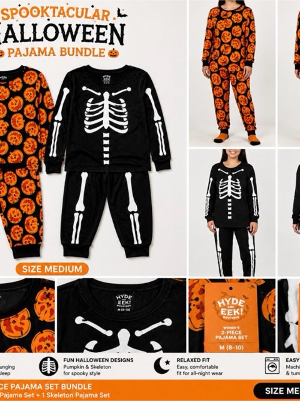 Hyde & EEK Women Halloween Pajama Bundle Skeleton Pumpkin 2 Piece Sets